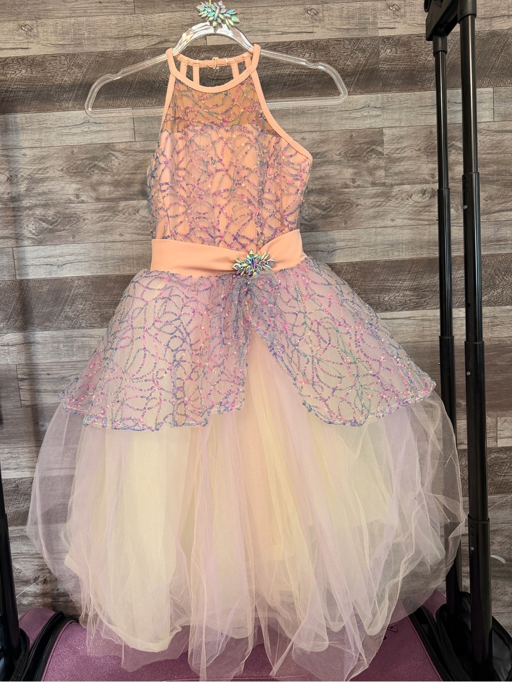 Revolution Peach and Lavender Sparkle Tulle Halter Dance Dress